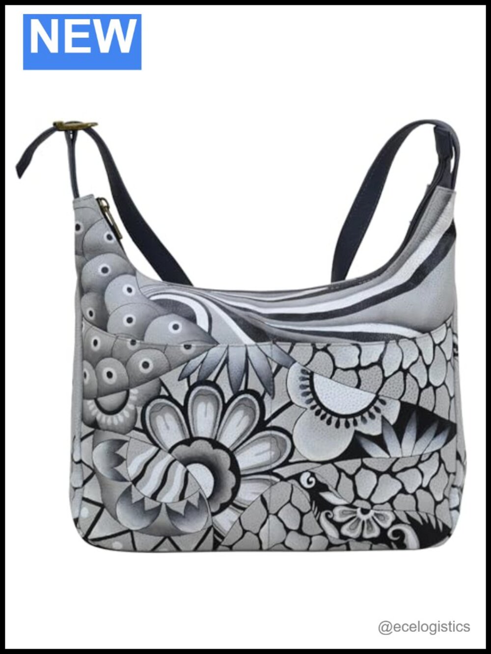 Hand-Painted Genuine Leather Medium Shopper Hobo Bag
